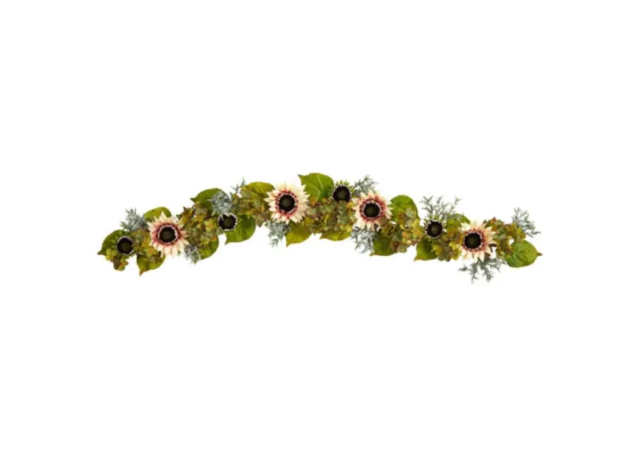 HomPlanti 5" White Sunflower and Hydrangea Artificial Garland