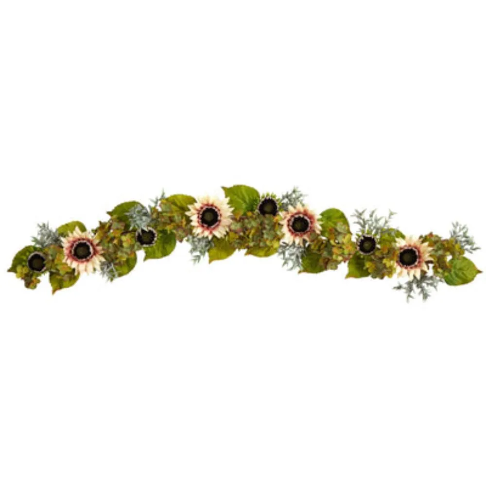 HomPlanti 5" White Sunflower and Hydrangea Artificial Garland