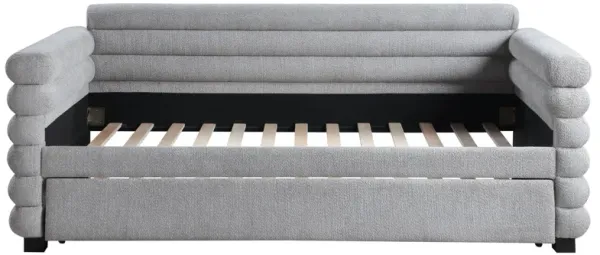Ricia Twin Daybed with Twin Trundle, Layer Bolster Design, Gray Boucle - Benzara