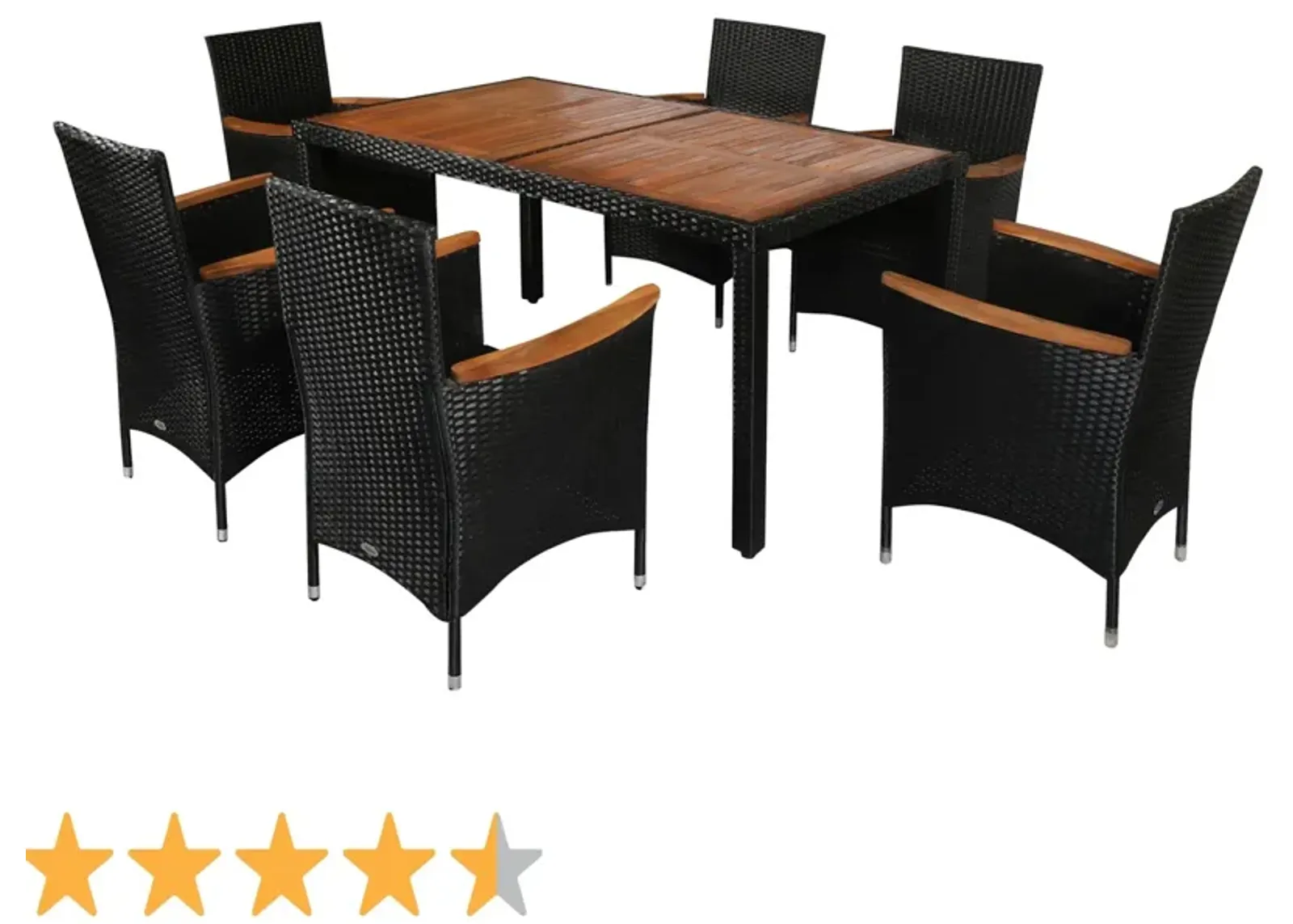 Patio Dining Ensemble: 7-Piece Rattan Set with Acacia Wood Table