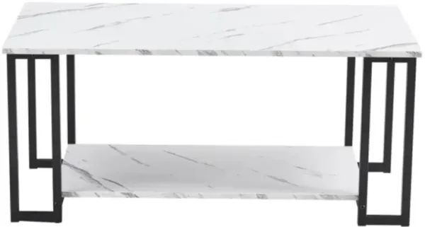 Modern 2-Layer Coffee Table with Marble MDF Top – Iron Frame for Dining & Coffee Shops