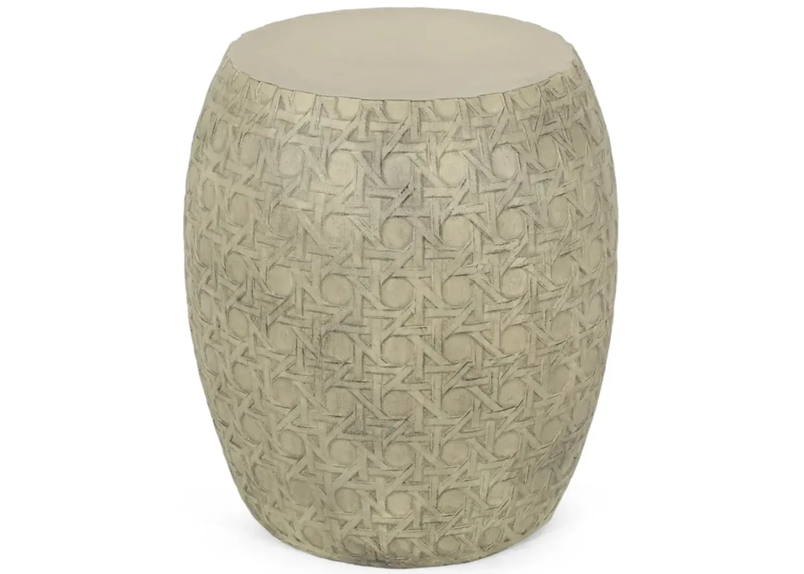 Outdoor End Table, Antique Yellow Faux Concrete, Round 18 Inch - Benzara