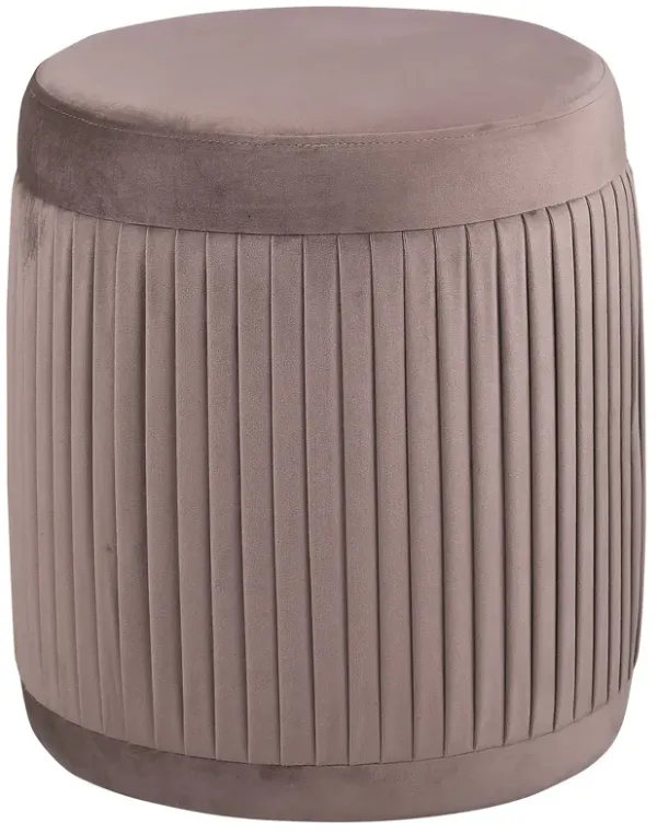 Tiana Ottoman, Mauve Fabric Pleated Design, Round 18 Inch, Wood Frame - Benzara