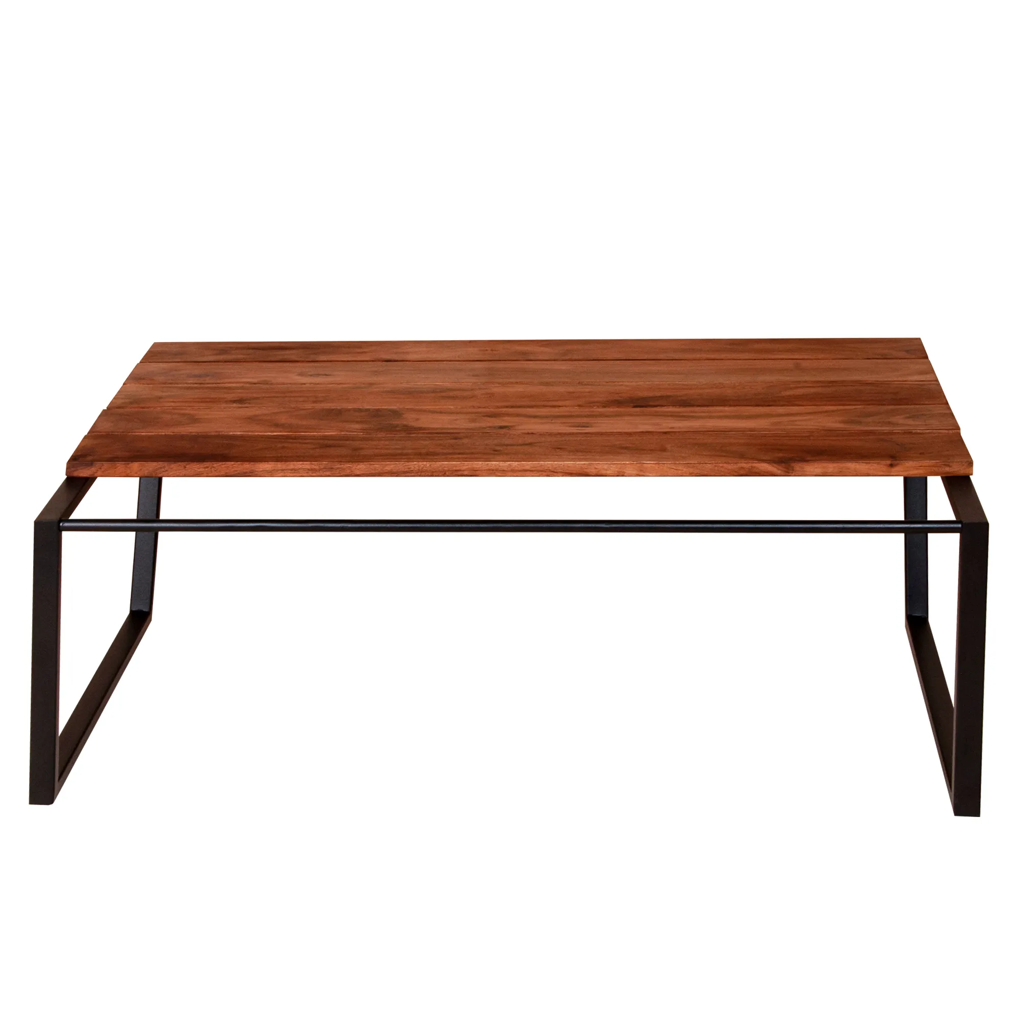 41.7 Inch Rectangular Coffee Table with Plank Style Top, Metal Frame, Brown and Black-Benzara