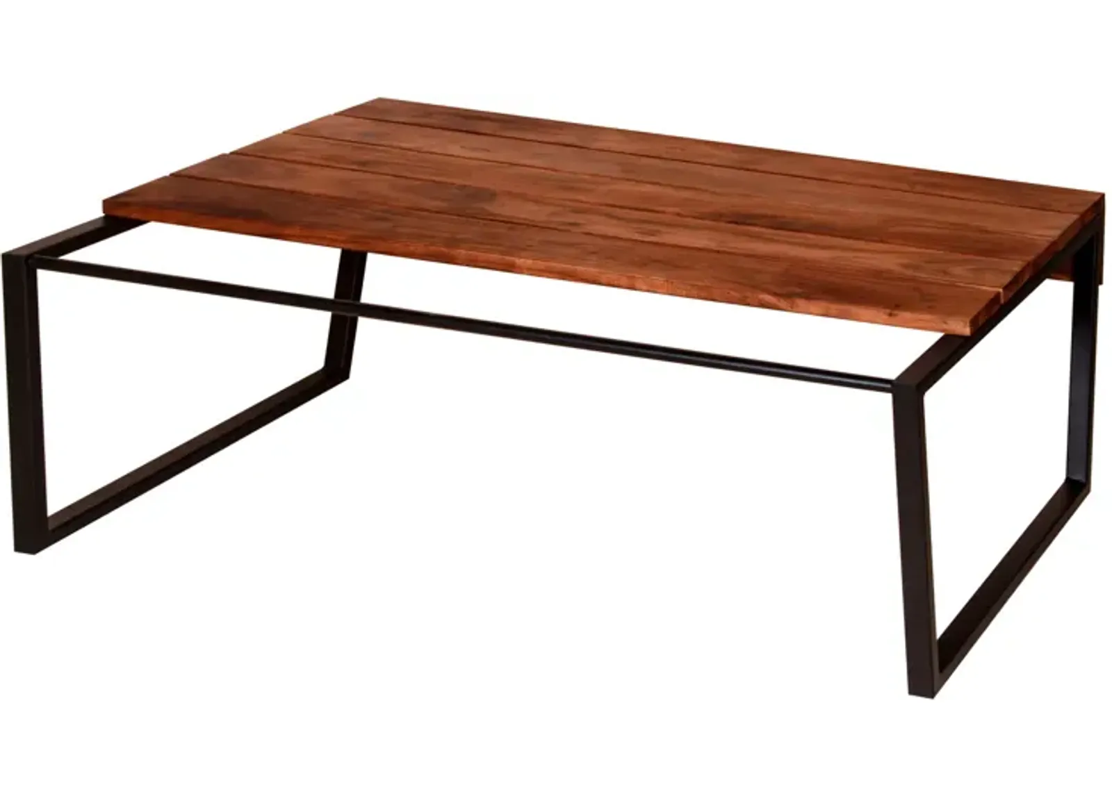 41.7 Inch Rectangular Coffee Table with Plank Style Top, Metal Frame, Brown and Black-Benzara