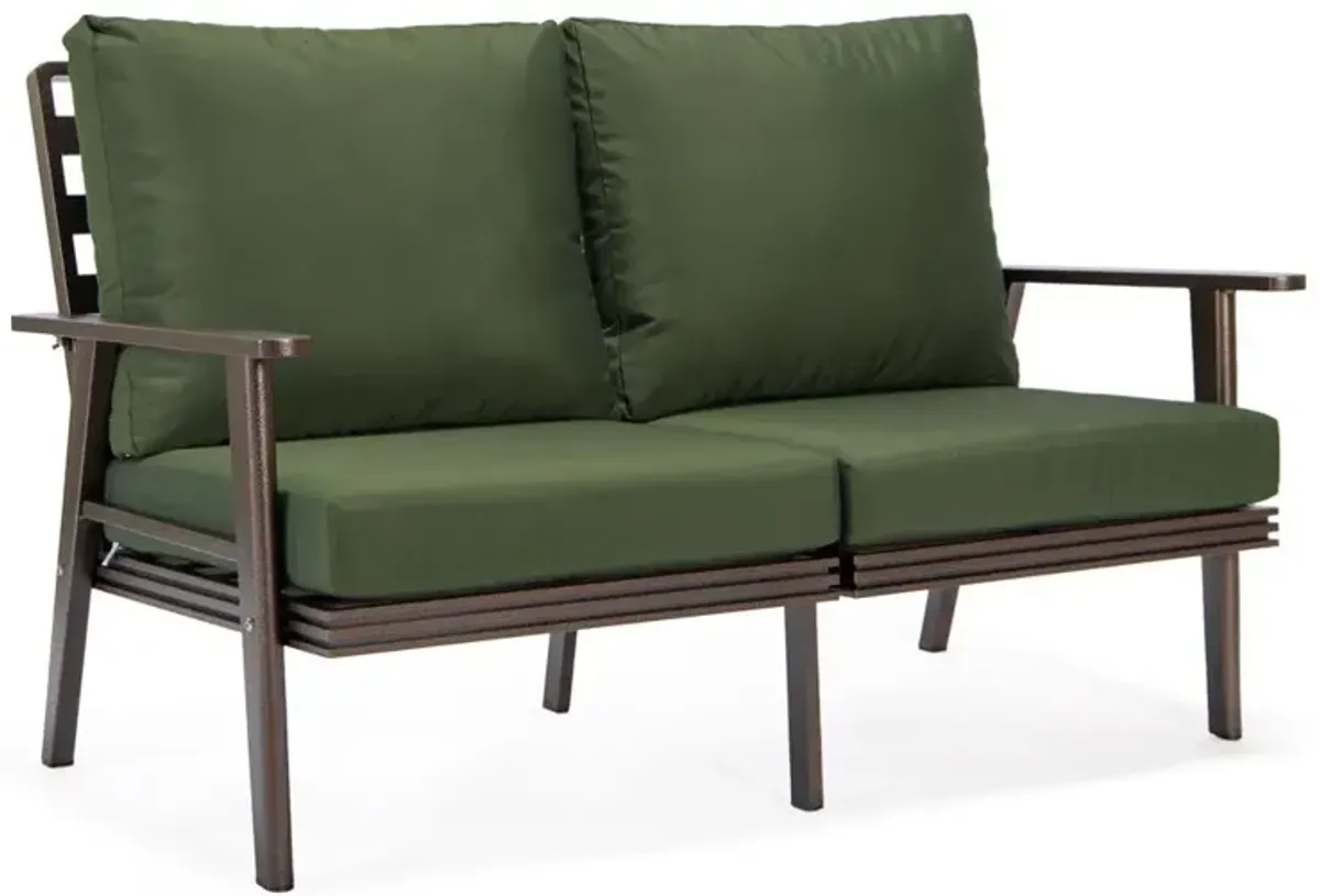 LeisureMod Outdoor Patio Loveseat with Brown Aluminum Frame