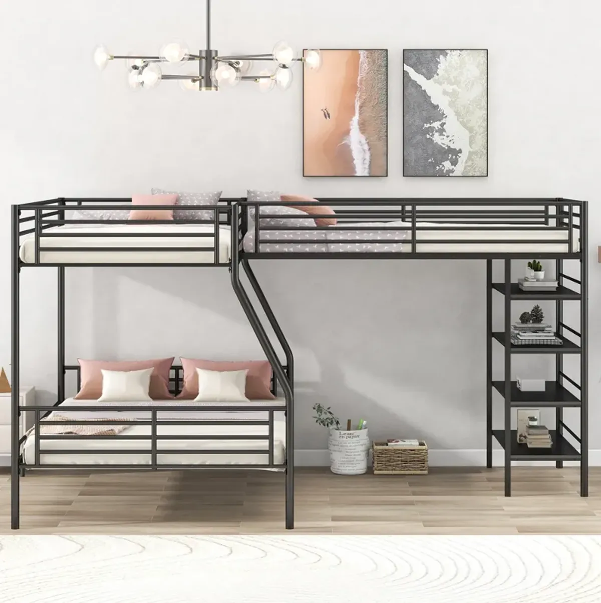 Merax L-Shaped Metal Twin over Full Bunk Bed