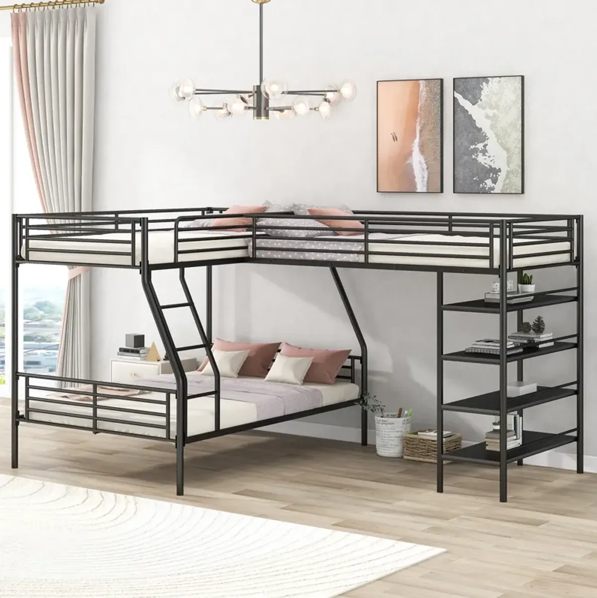 Merax L-Shaped Metal Twin over Full Bunk Bed