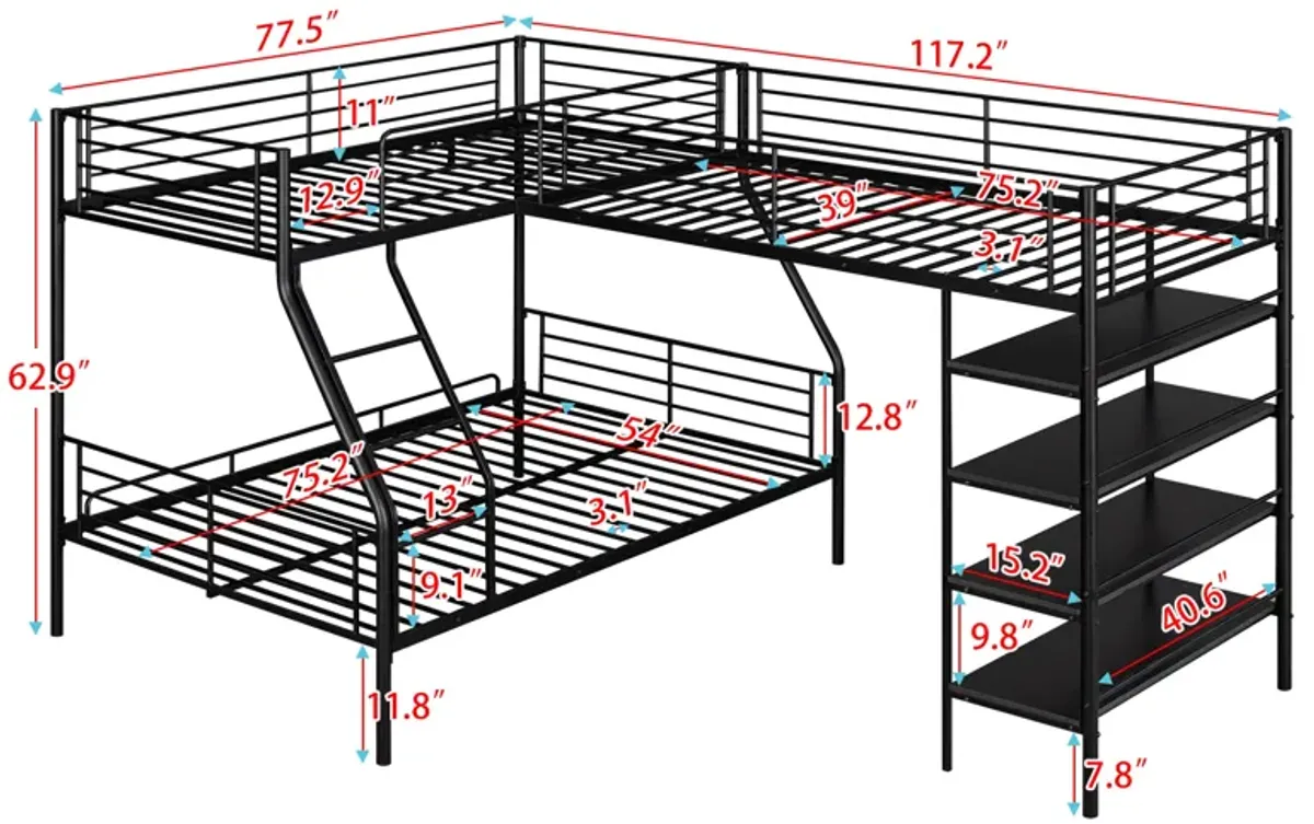 Merax L-Shaped Metal Twin over Full Bunk Bed