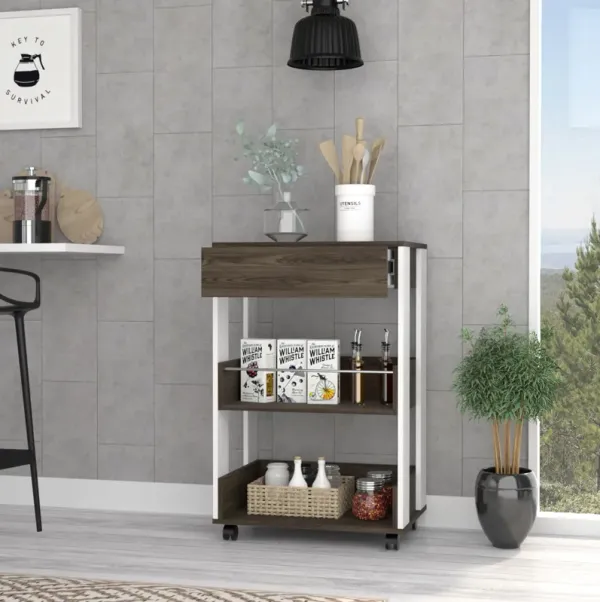Streamdale Dering 1-Drawer 2-Shelf Kitchen Cart With Caster White And Dark Walnut