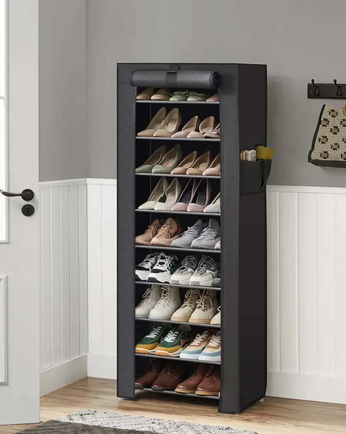 9-Tier Shoe Tower Rack with Cover 40 to 50 Pair Space Saving Shoe Storage Organizer