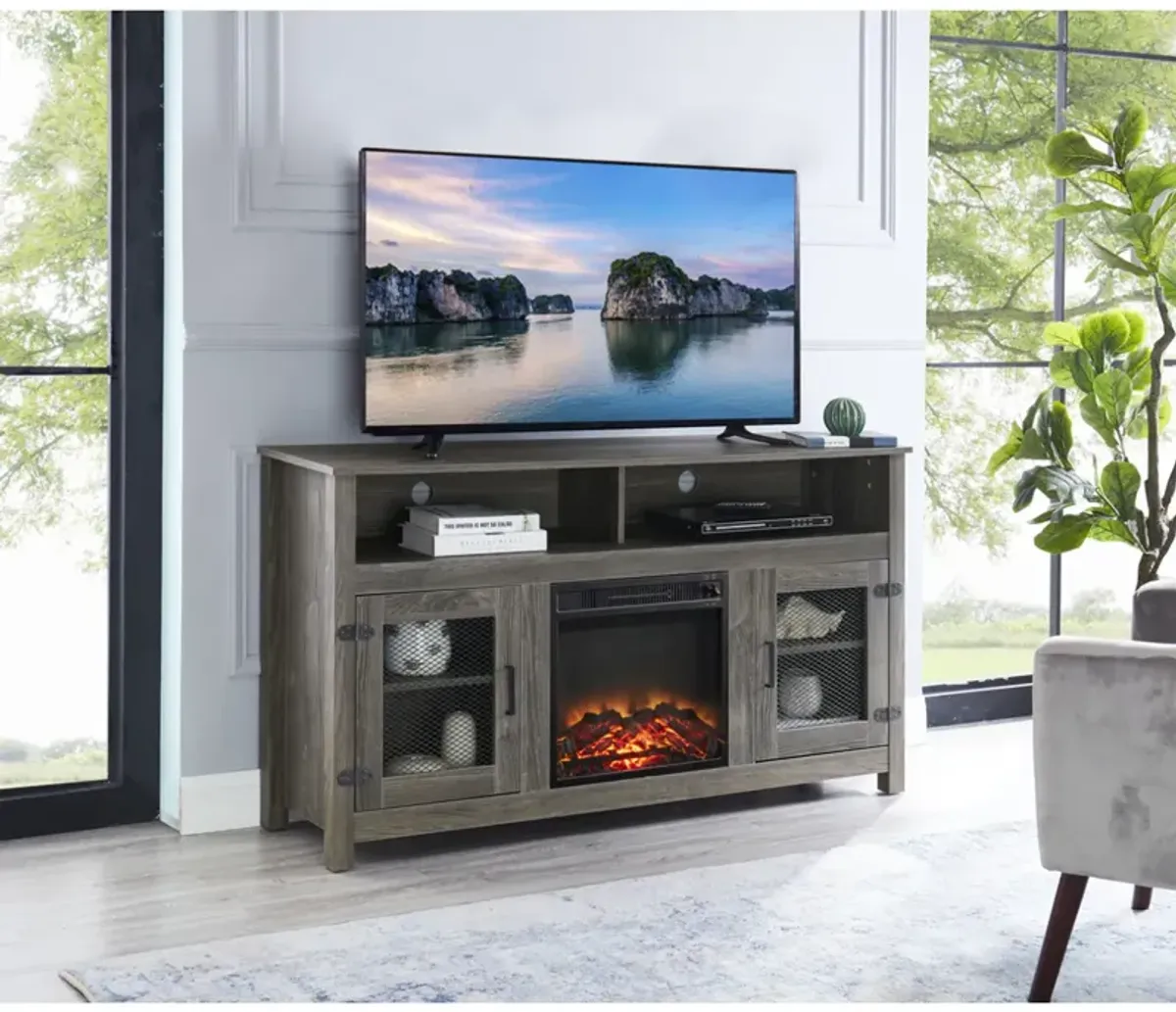 Grey TV Stand with Electric Fireplace, Fits 65" TV