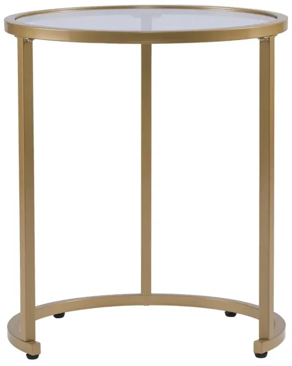 Glass Top Round Nesting Tables with Durable Steel Base, Set of 2