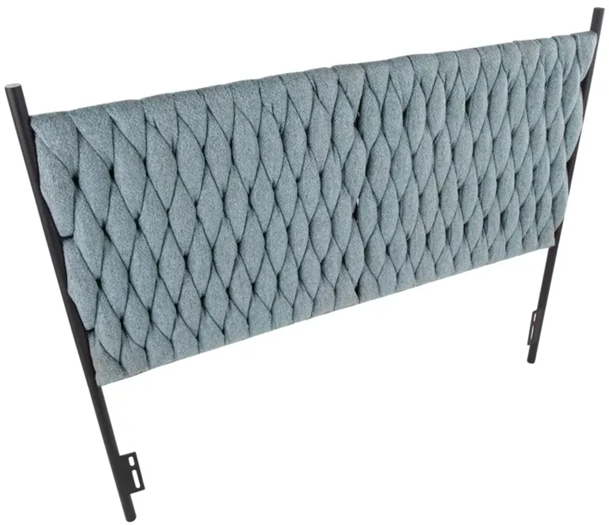 Braided Matisse Queen Size Headboard In Black Metal And Blue Fabric