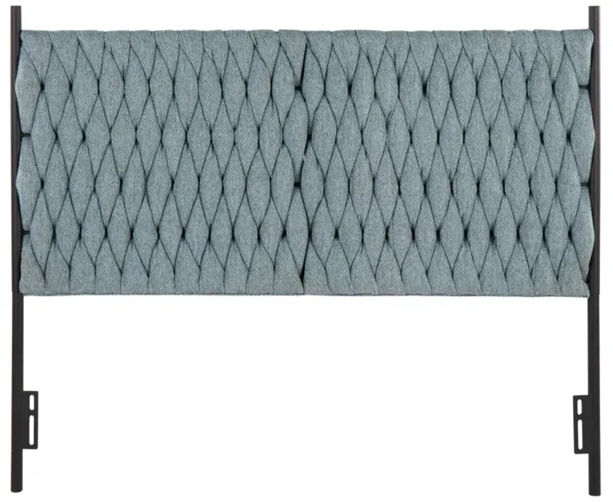 Braided Matisse Queen Size Headboard In Black Metal And Blue Fabric