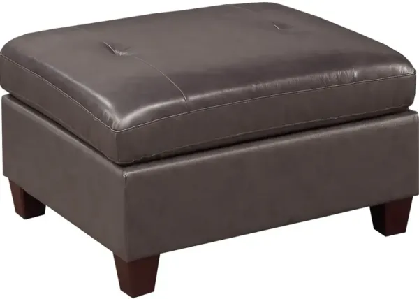 Contemporary Genuine Leather 1 Piece Ottoman Dark Coffee Color Tufted Seat Living Room Furniture