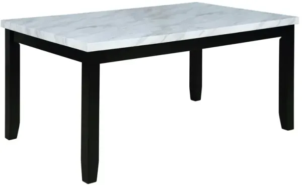 Tristan 64 Inch Dining Table, Faux Carrara Marble Top, Black and White - Benzara