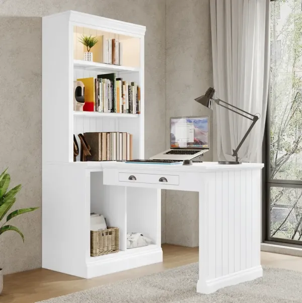 83.4" Tall Bookshelf With Writing Desk, Modern Bookcase With Study Desk