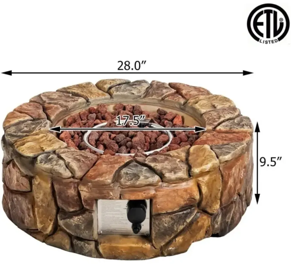 Hivvago 28 Inch Propane Gas Fire Pit with Lava Rocks and Protective Cover