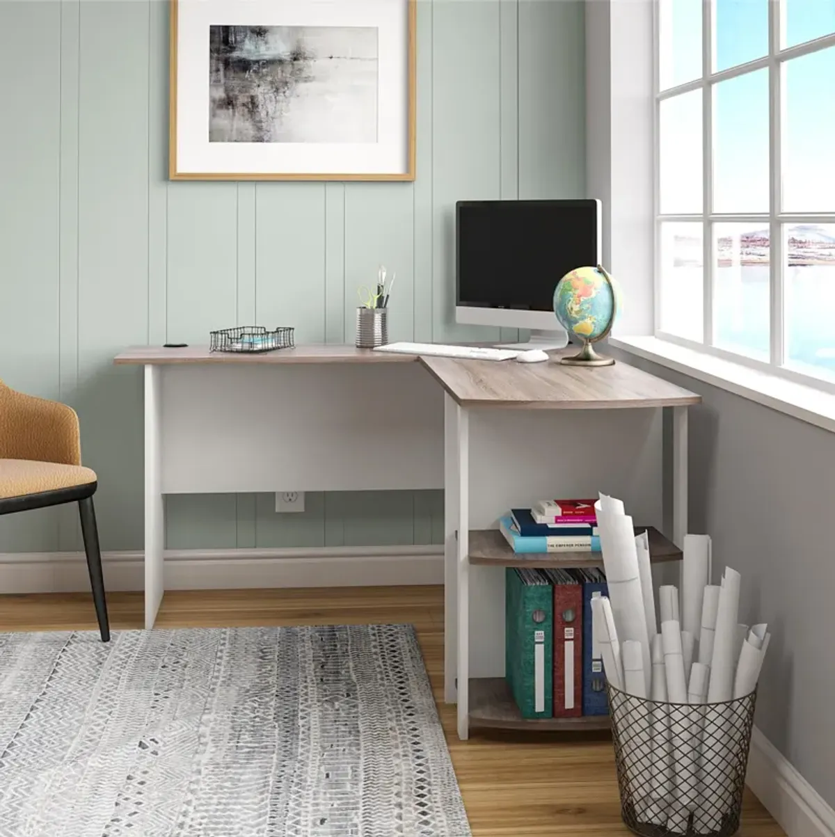 Dakota L Desk with Bookshelves, White