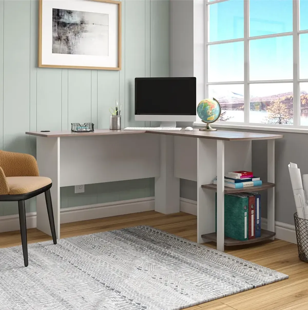 Dakota L Desk with Bookshelves, White