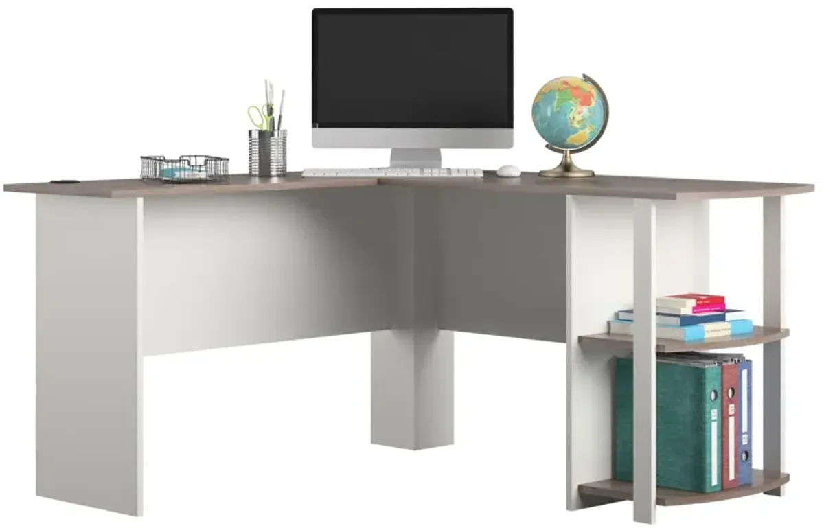 Dakota L Desk with Bookshelves, White