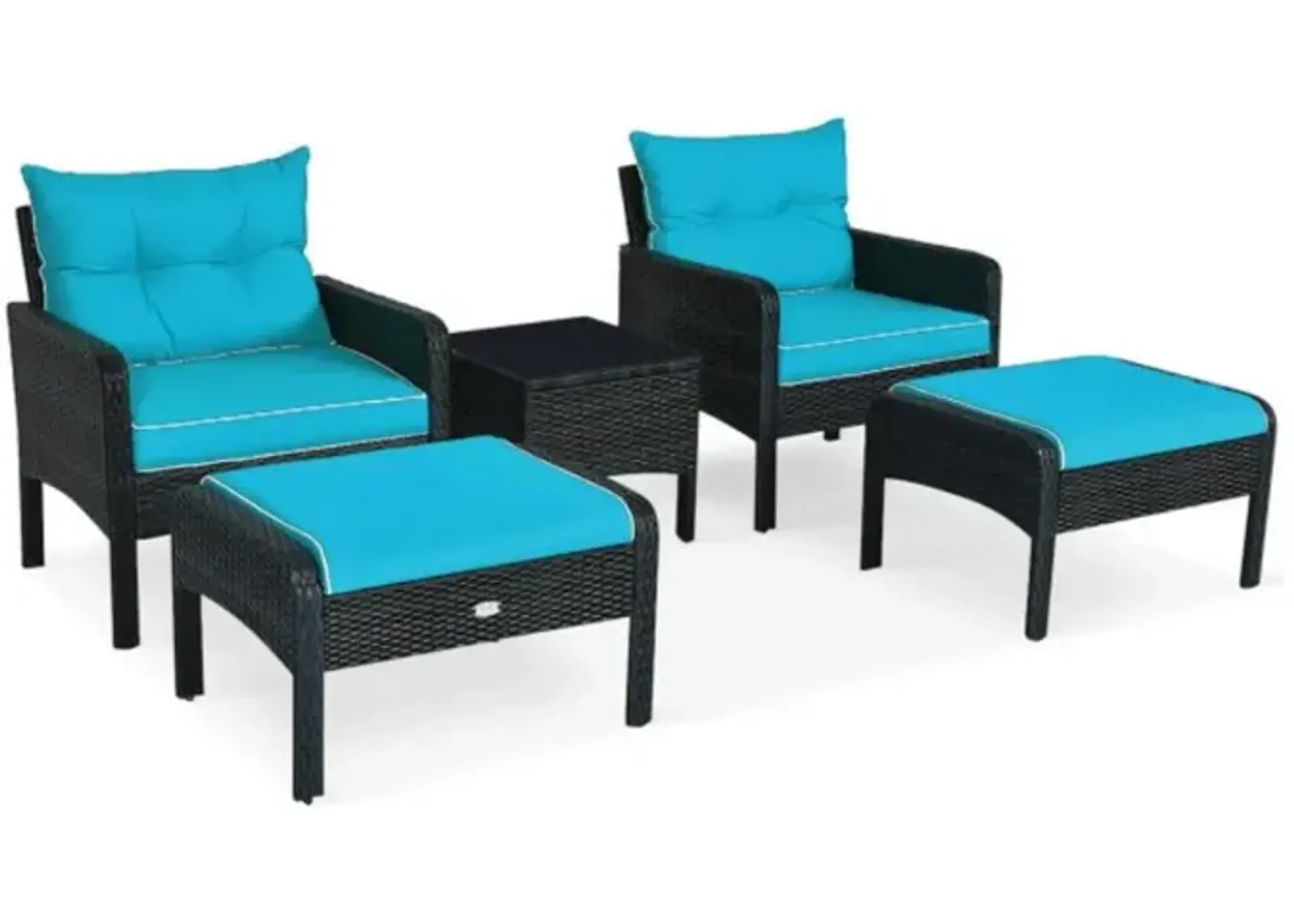 Hivvago 5 Pieces Patio Rattan Sofa Ottoman Furniture Set with Cushions