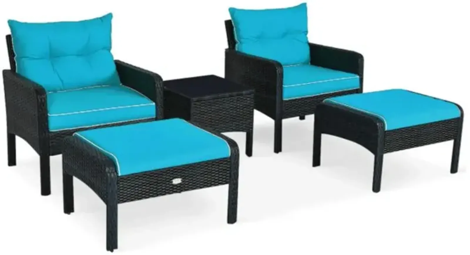 Hivvago 5 Pieces Patio Rattan Sofa Ottoman Furniture Set with Cushions