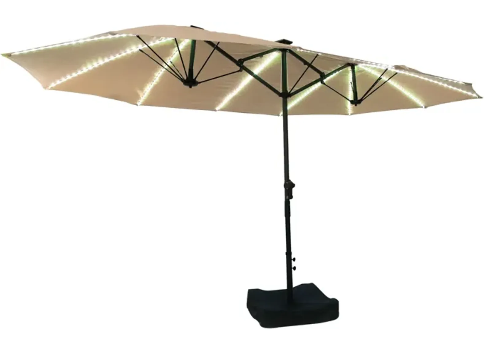 MONDAWE 15ft Twin Double-Sided Solar LED Patio Market Umbrella with Included Base Stand