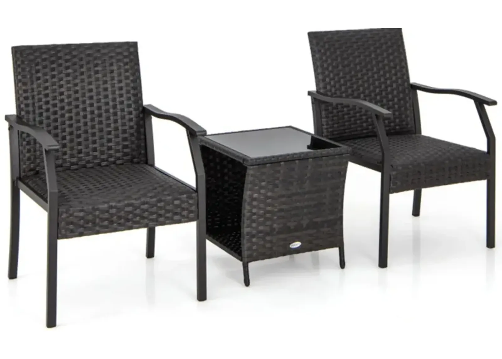 Hivvago 3 Piece Patio Wicker Chair Set with Quick Dry Foam Cushions