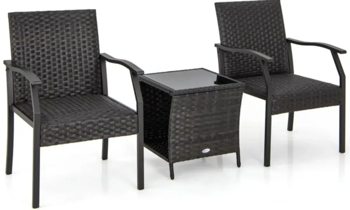 Hivvago 3 Piece Patio Wicker Chair Set with Quick Dry Foam Cushions