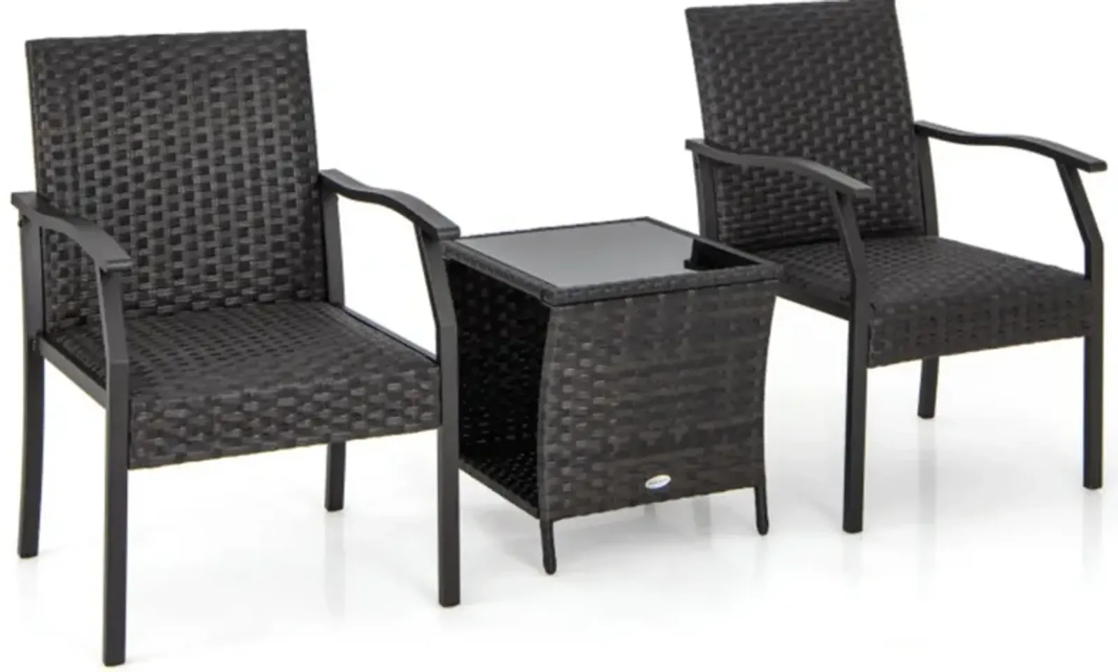 Hivvago 3 Piece Patio Wicker Chair Set with Quick Dry Foam Cushions