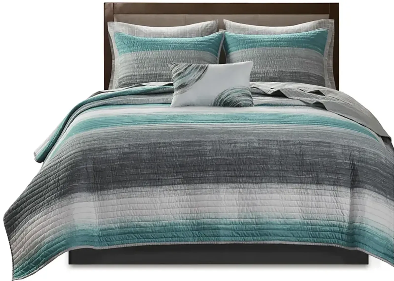 Gracie Mills Ianne Modern 8-Piece Watercolor Stripe Quilt Set with Cotton Bed Sheets