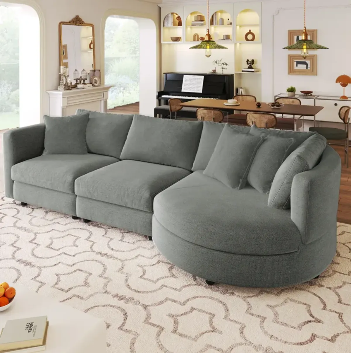 Merax Modern Fabric Sofa with Three Pillows