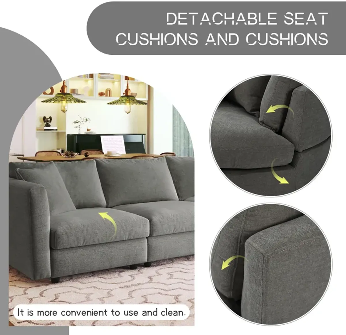 Merax Modern Fabric Sofa with Three Pillows