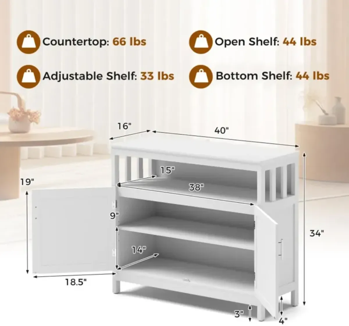 Hivvago Kitchen Buffet Server Sideboard Storage Cabinet with 2 Doors and Shelf