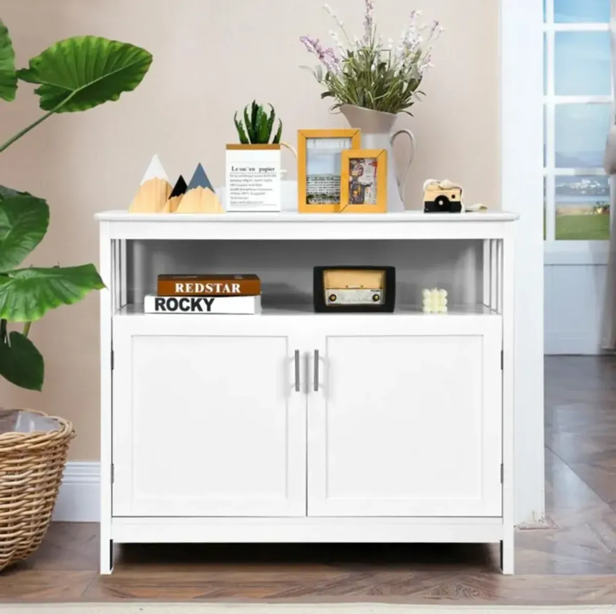 Hivvago Kitchen Buffet Server Sideboard Storage Cabinet with 2 Doors and Shelf