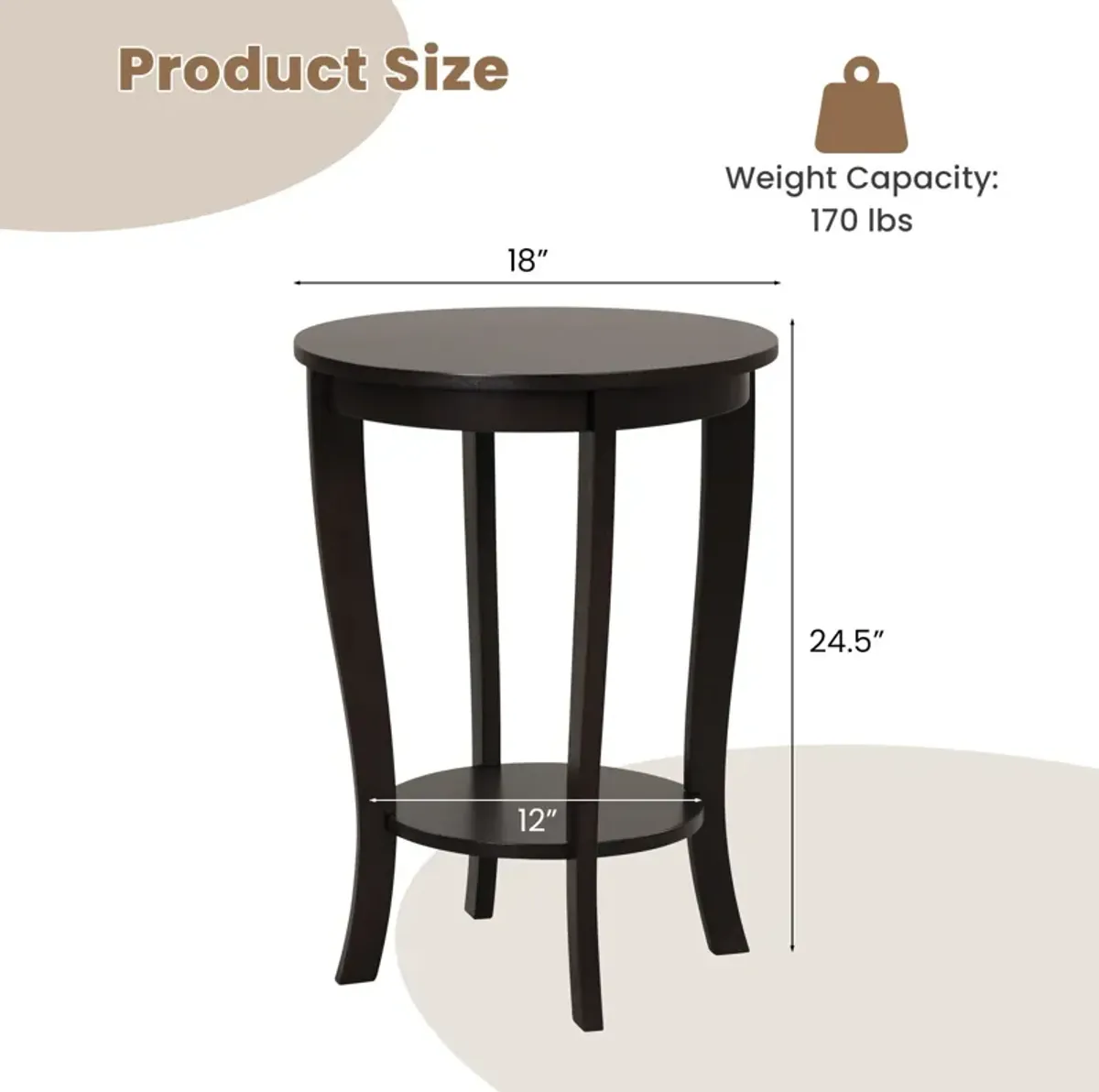 2-tier Round End Table with Solid Wood Legs