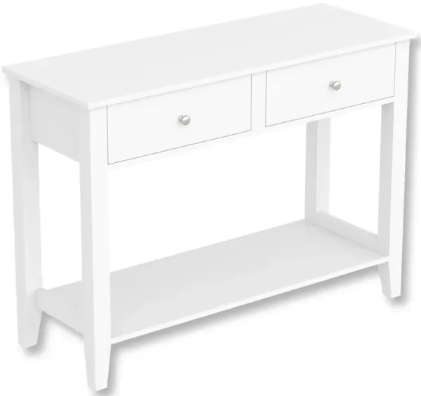 Safdie & Co Entryway Table Console Table Sofa Couch Table Accent Table - 41" Long White with 2 Drawers 1 Shelf and Silver Metal Handles for Living Room