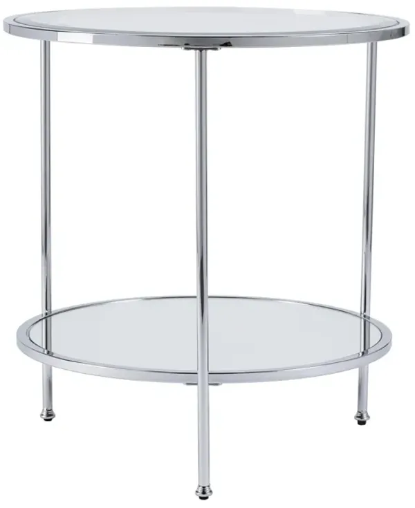 Hivvago 26" Chrome Glass And Iron Round Mirrored End Table With Shelf