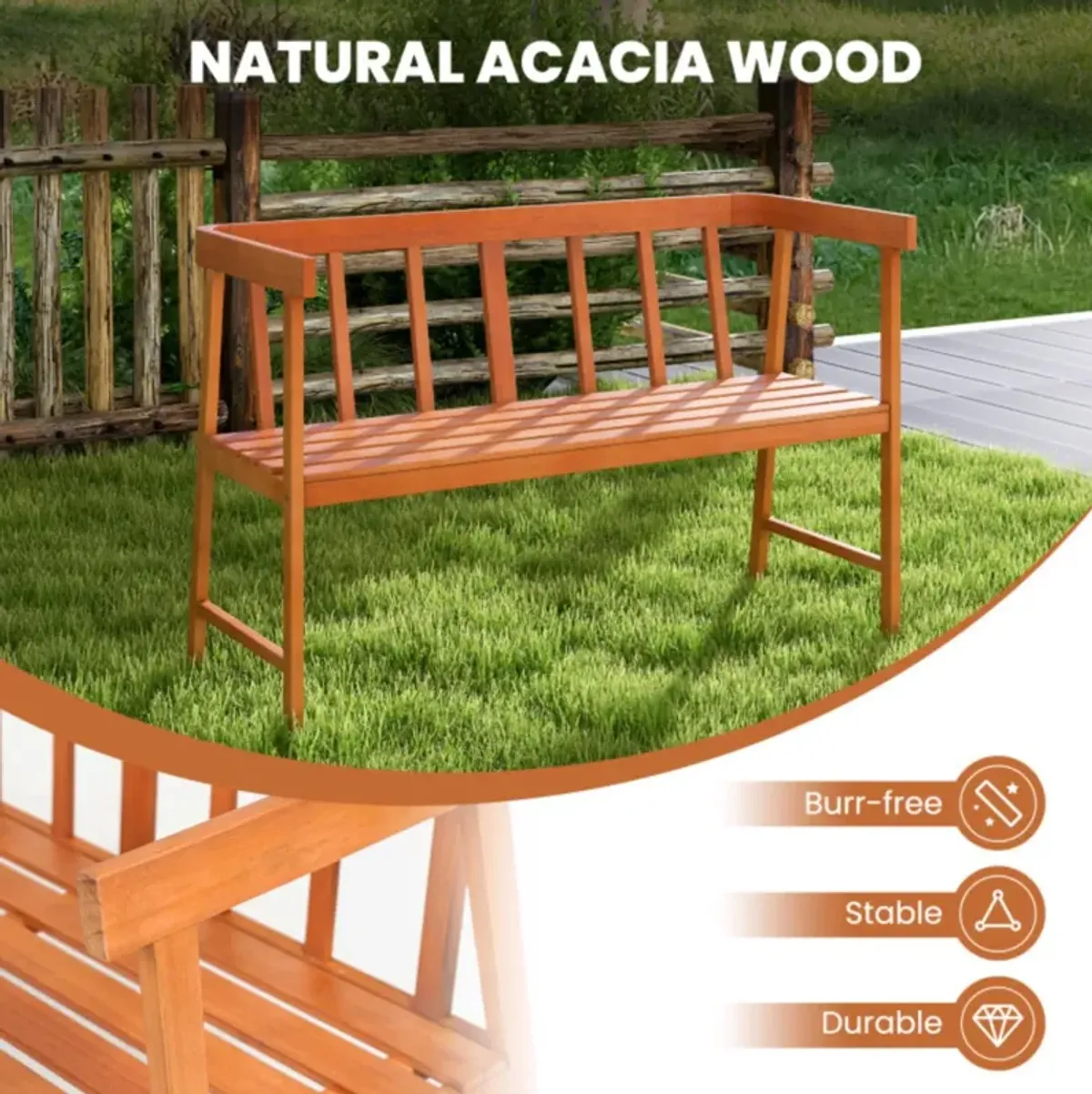 Hivvago Outdoor Acacia Wood Bench with Backrest and Armrests