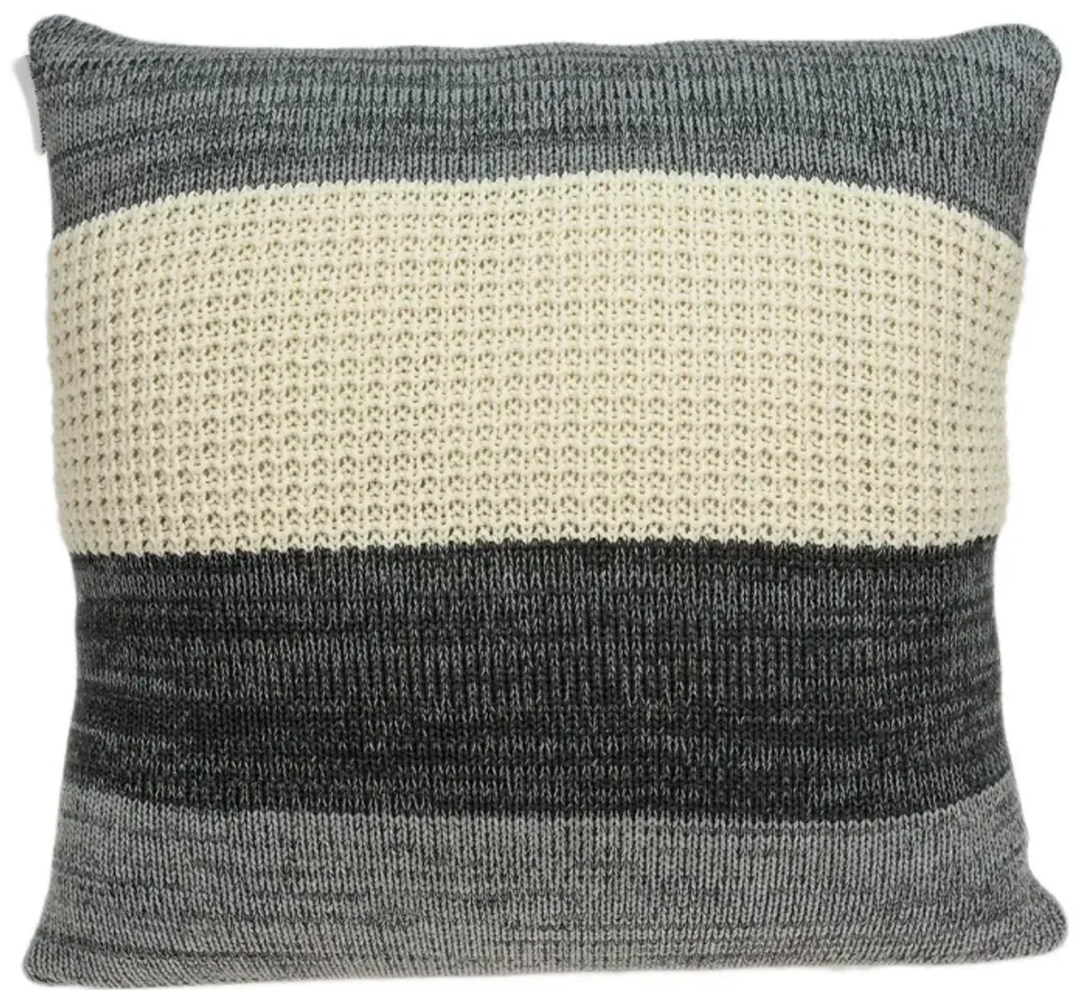 20" Gray and Beige Knitted Striped Transitional Square Throw Pillow
