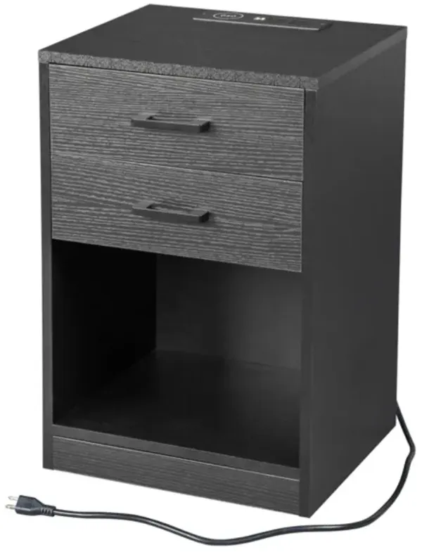 Pasted Triamine Two Drawers With Socket With LED Light Bedside Table