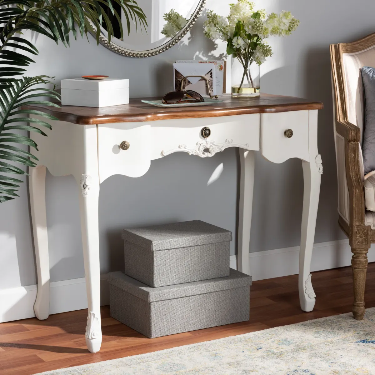 Baxton Studio Sophie French Country White Small 3 Drawer Wood Console Table