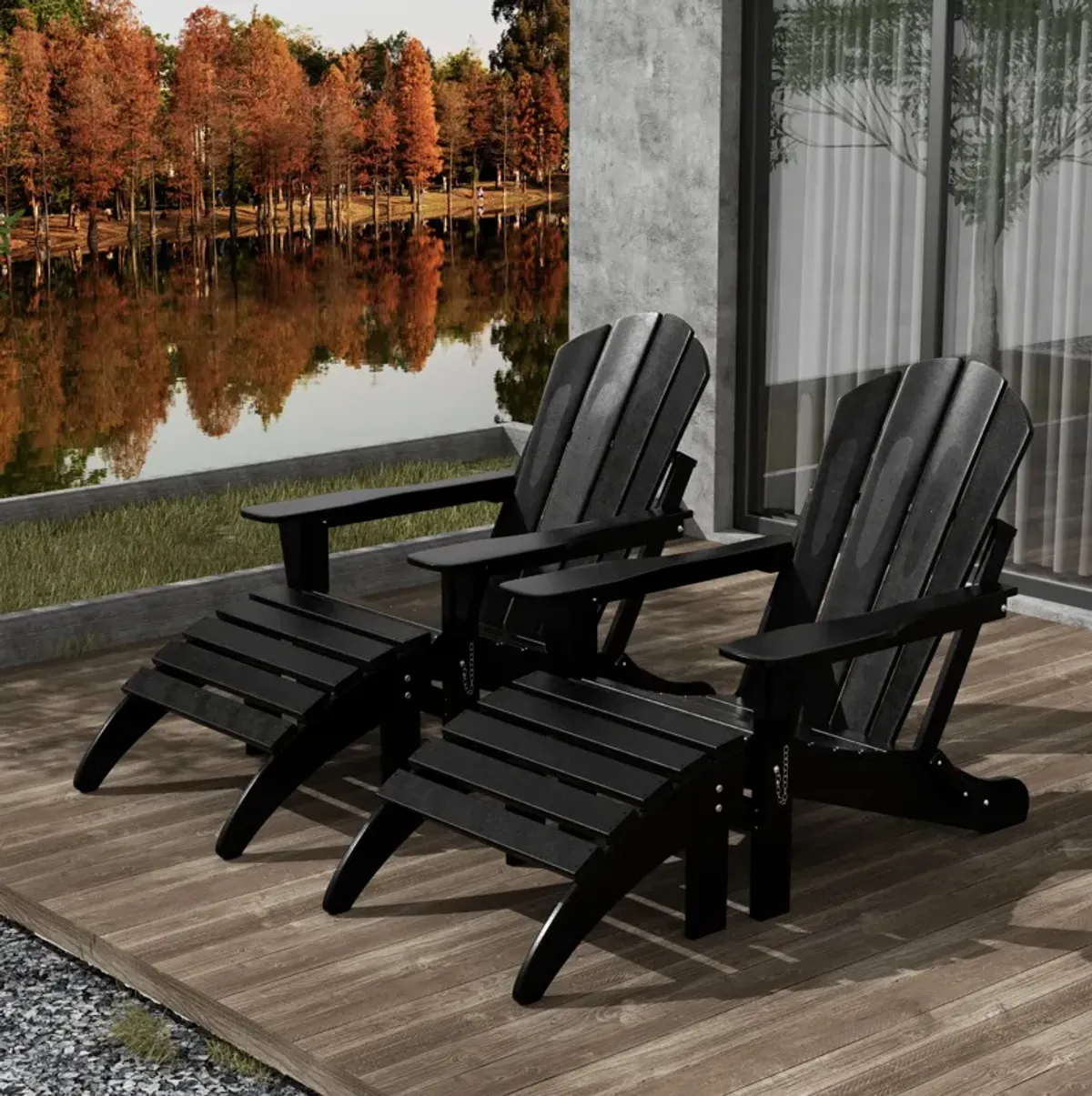 WestinTrends 4-Piece Folding Adirondack Chair With Footrest Ottoman Set