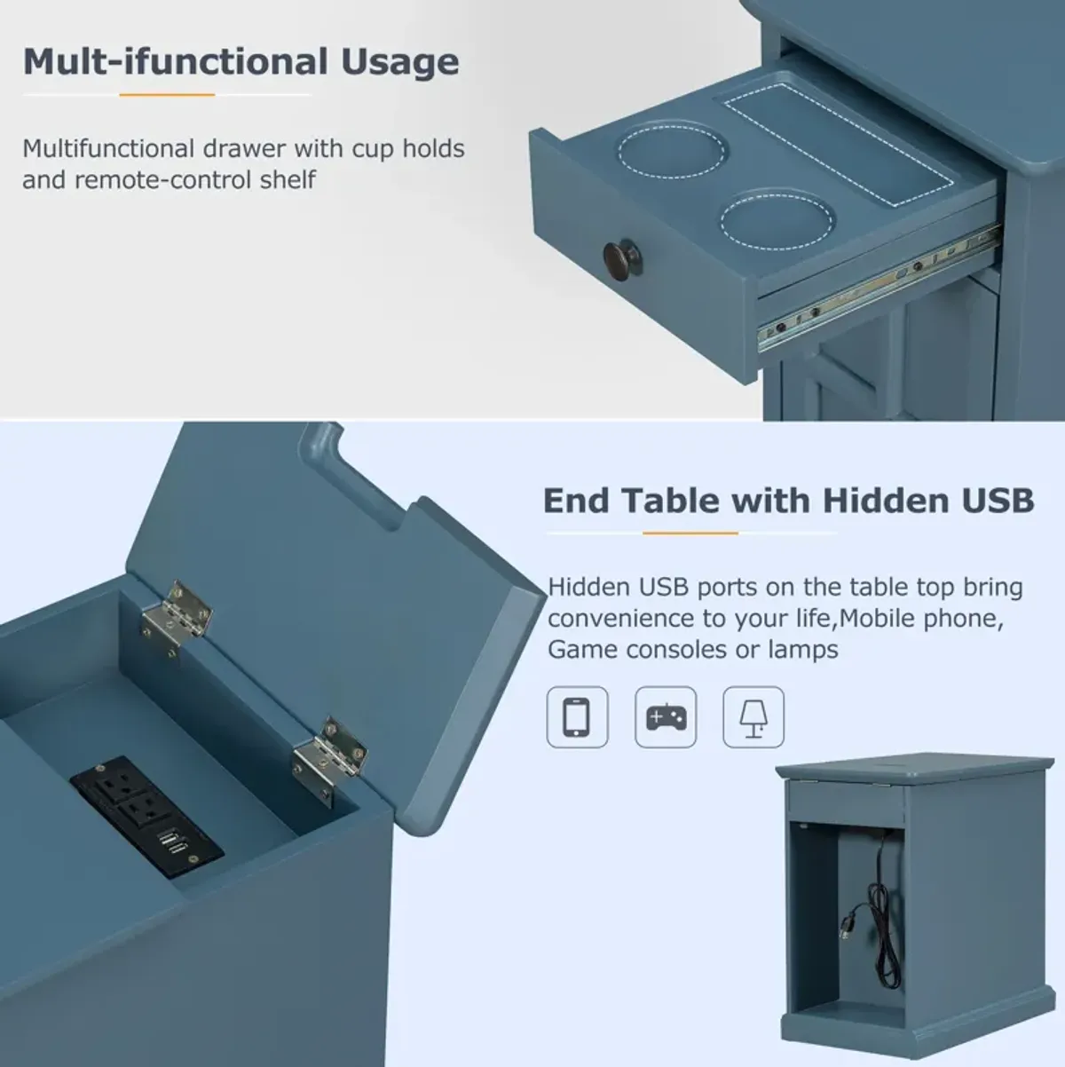 Merax Classic Multifunctional End Table with USB Ports