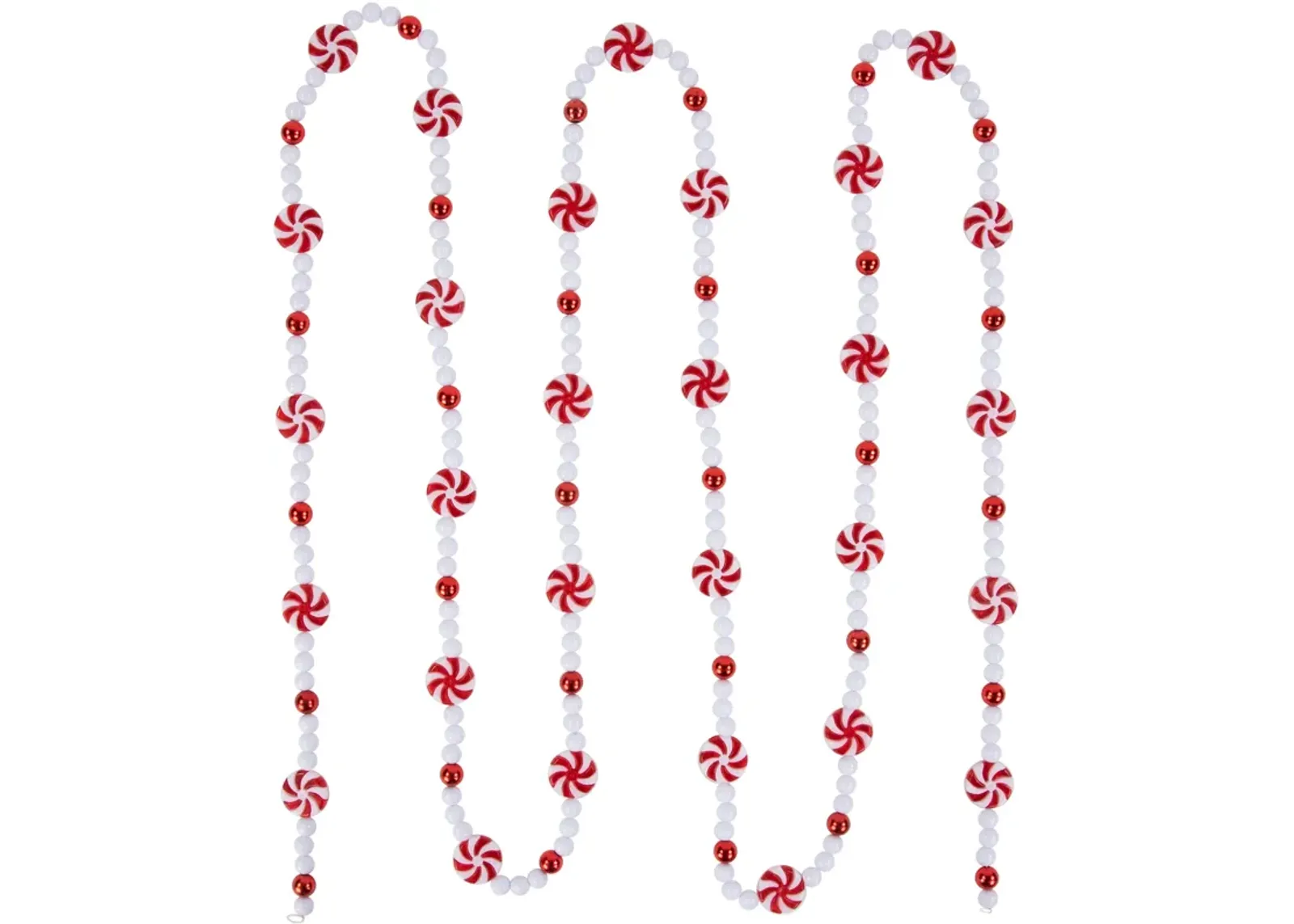 9' Red and White Peppermint Candy Beaded Christmas Garland  Unlit