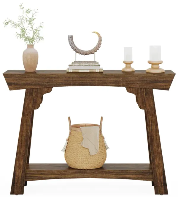 Tribesigns 41.3" Wood Console Table, 2-Tier Entryway Table with Storage Shelf, Farmhouse Narrow Sofa Table Behind Couch for Living Room, Foyer, Hallway, Rustic Brown