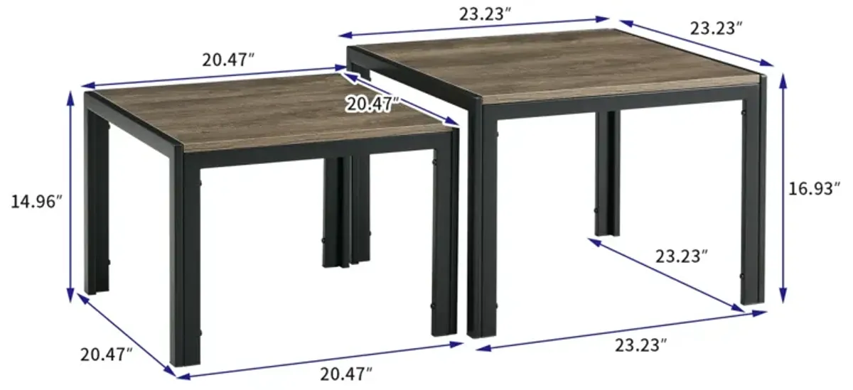 Nesting Coffee Table Set of 2, Square Modern Stacking Table with Wood Finish, Oak Grey