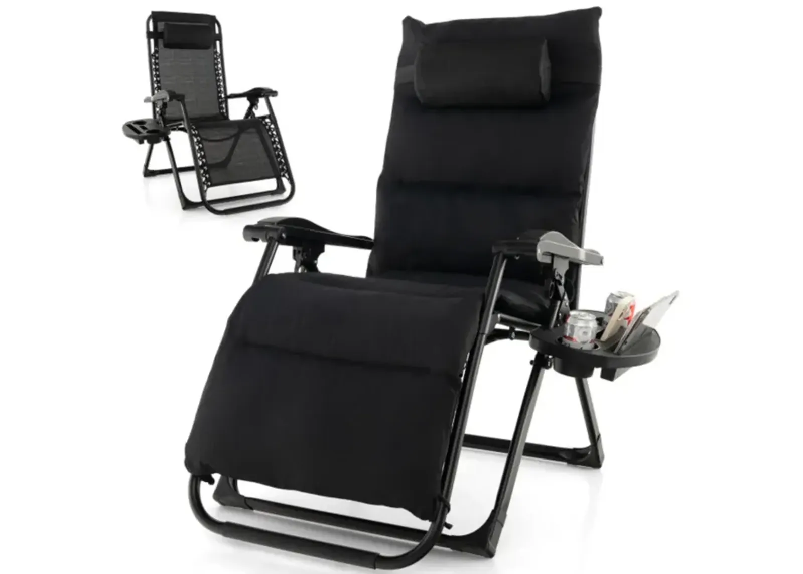 Hivvago Adjustable Metal Zero Gravity Lounge Chair with Removable Cushion and Cup Holder Tray